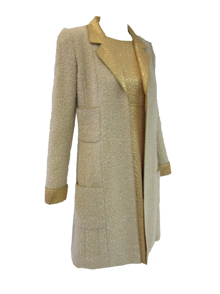 1996 Chanel by Lagerfeld Golden Boucle and Lame Shift Dress and Coat