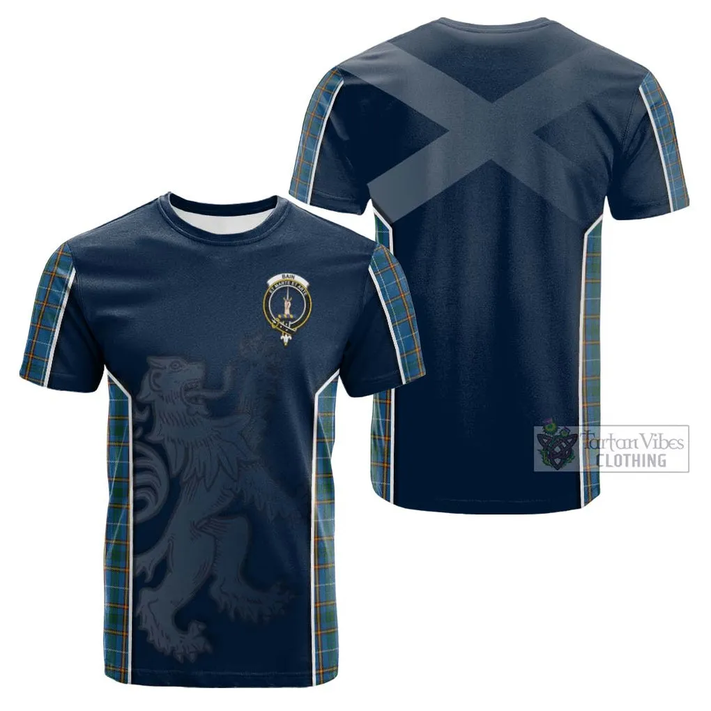 Bain Tartan Cotton T-shirt with Family Crest and Lion Rampant Vibes Sport Style