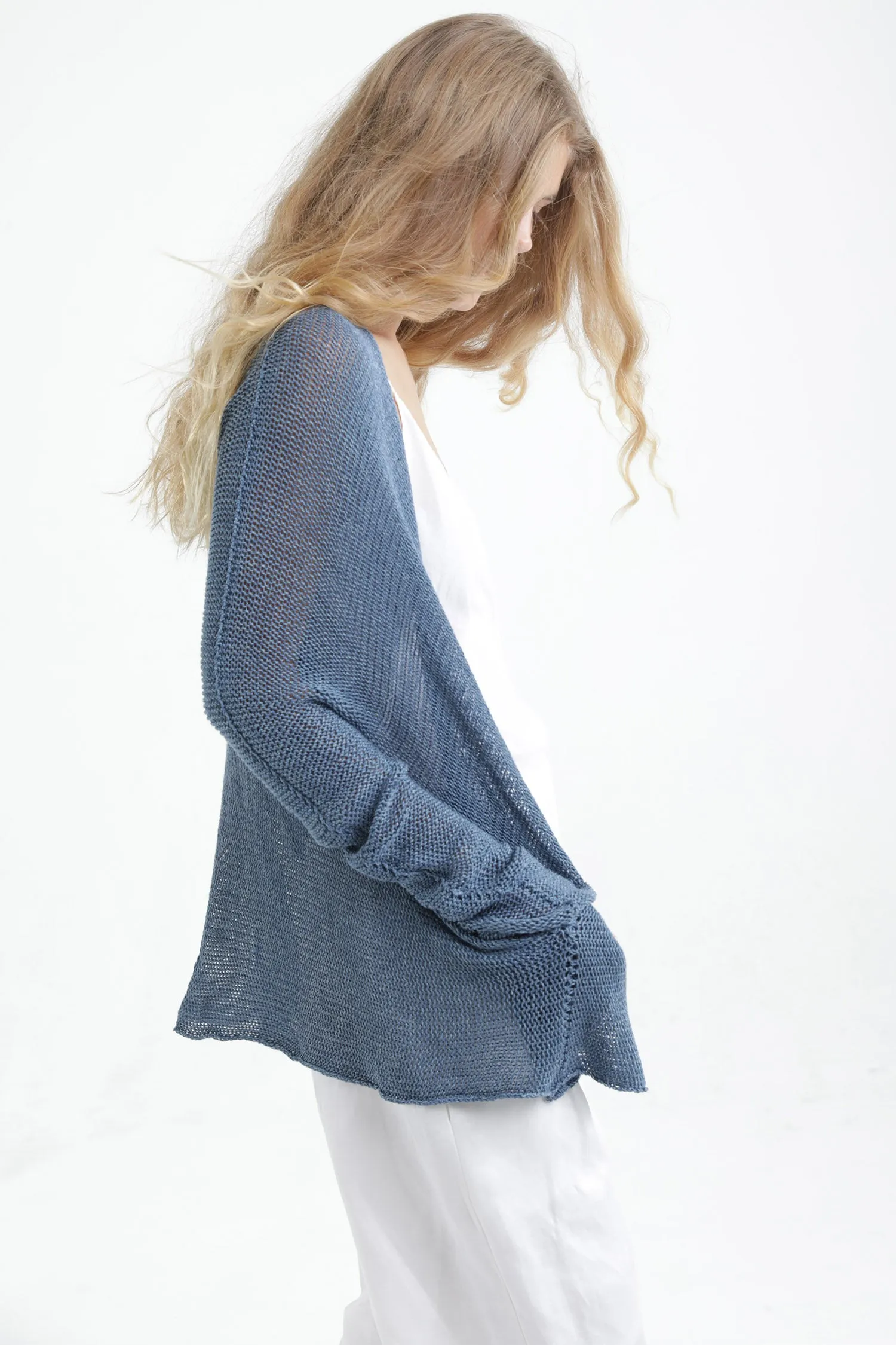 Beka loose cardigan with pockets in Aqua