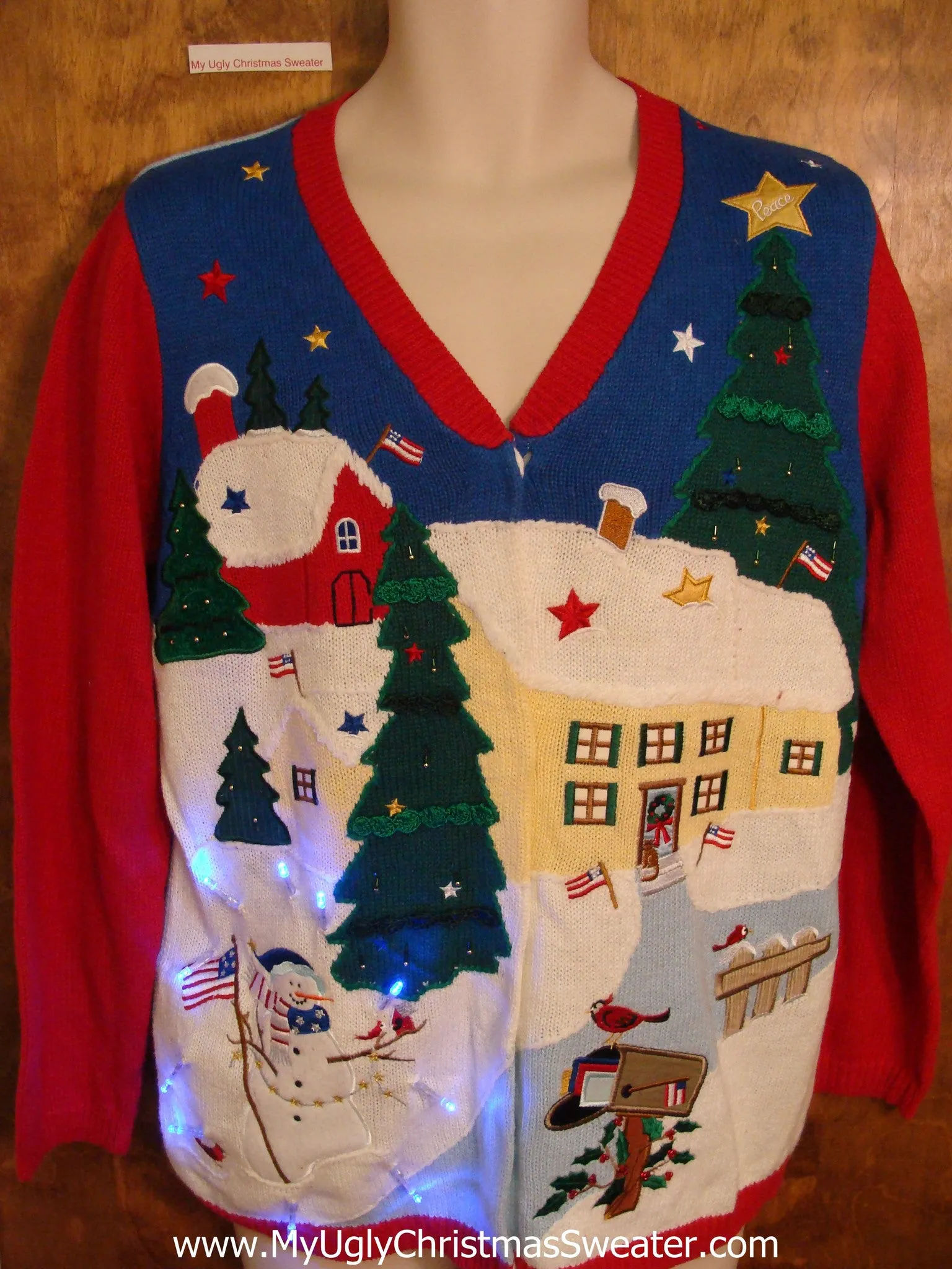 Best 2sided Patriotic Angel Tacky Xmas Sweater with Lights