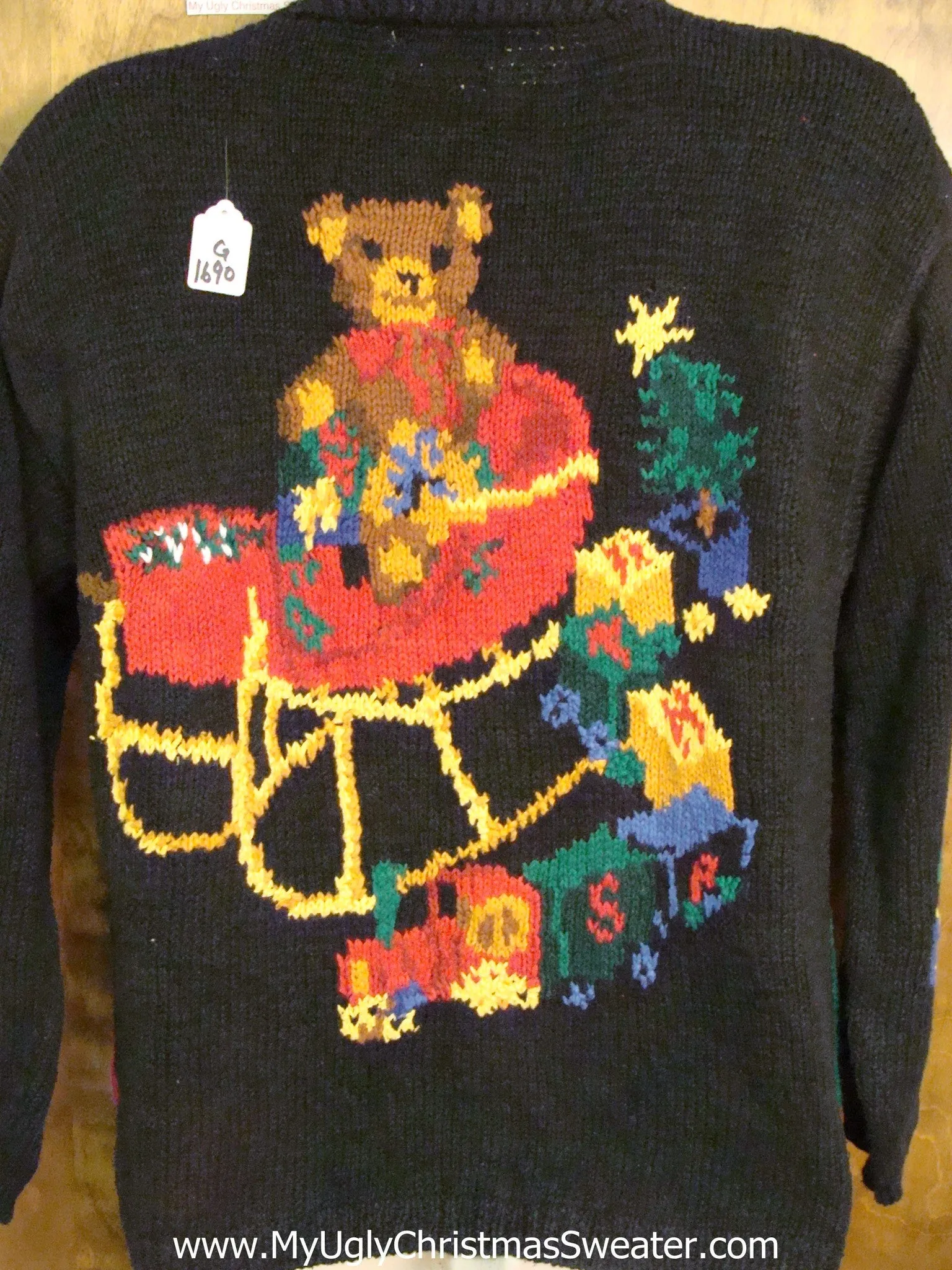 Best 2sided Teddy Bear Tacky Xmas Sweater with Lights