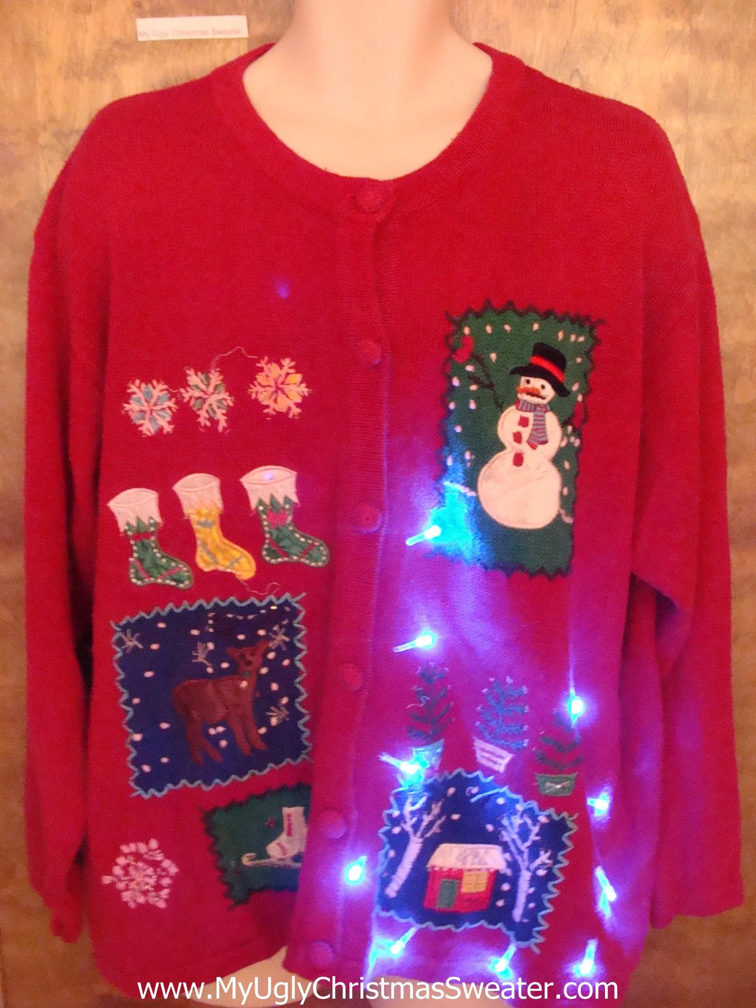 Big Size XXXL Red Tacky Xmas Sweater with Lights