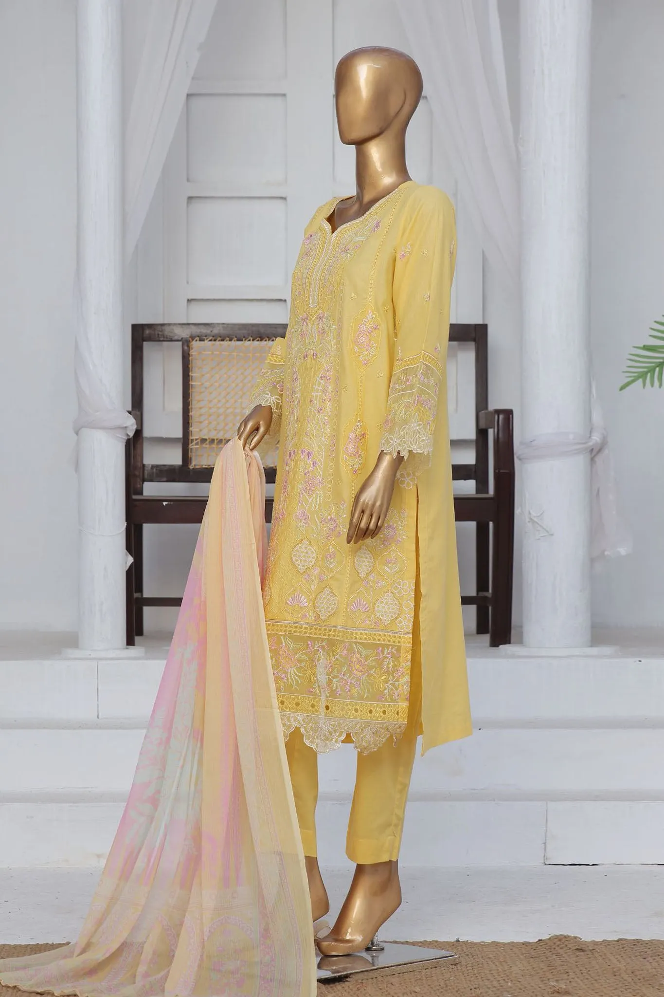 Bin Saeed Stitched 3 Piece Exclusive Luxury Cotton Vol-06 Collection'2024-LF-1266-Yellow