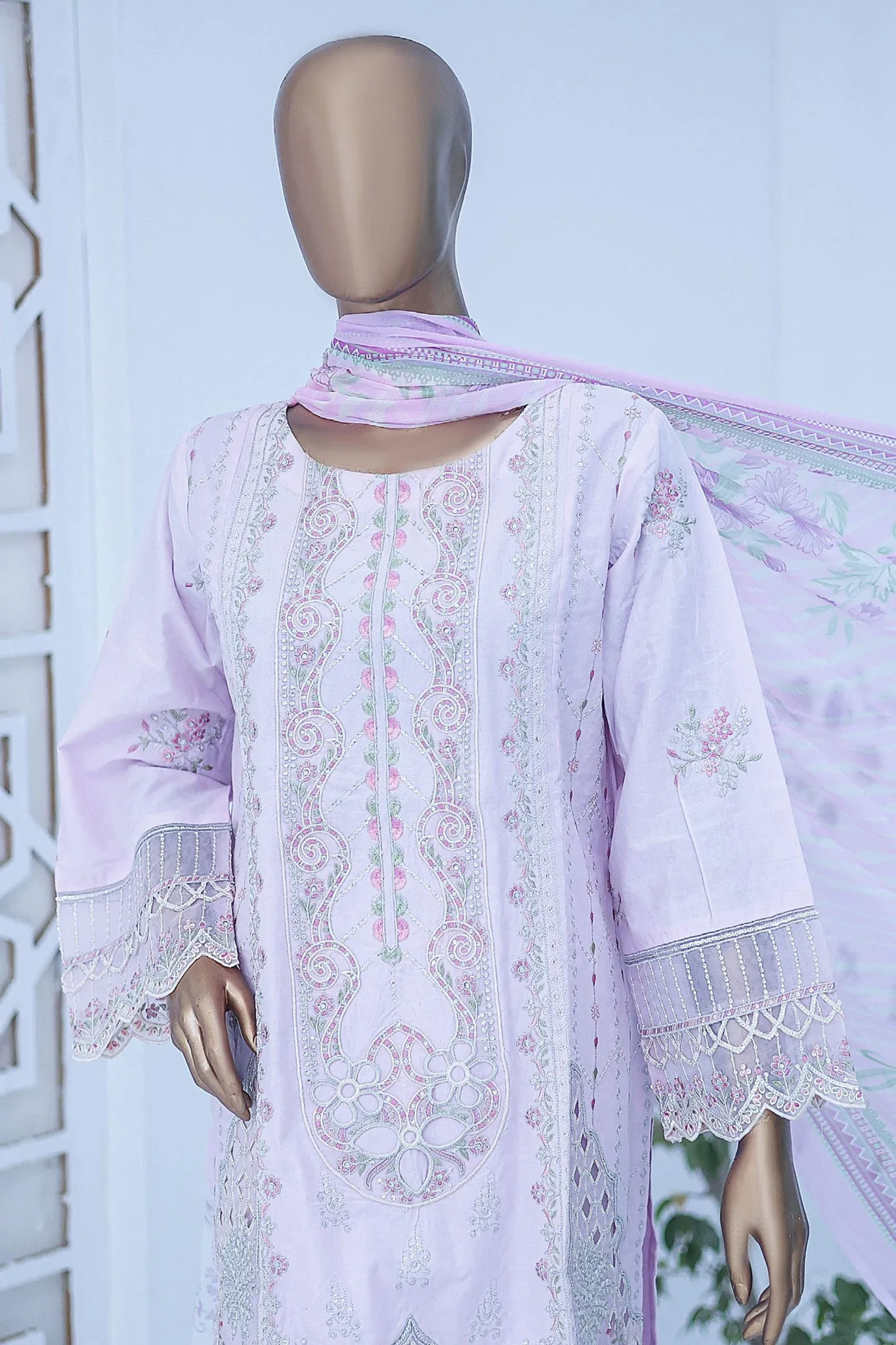 Bin Saeed Stitched 3 Piece Luxury Emb Cotton Collection'2024-LF-960-Lilac