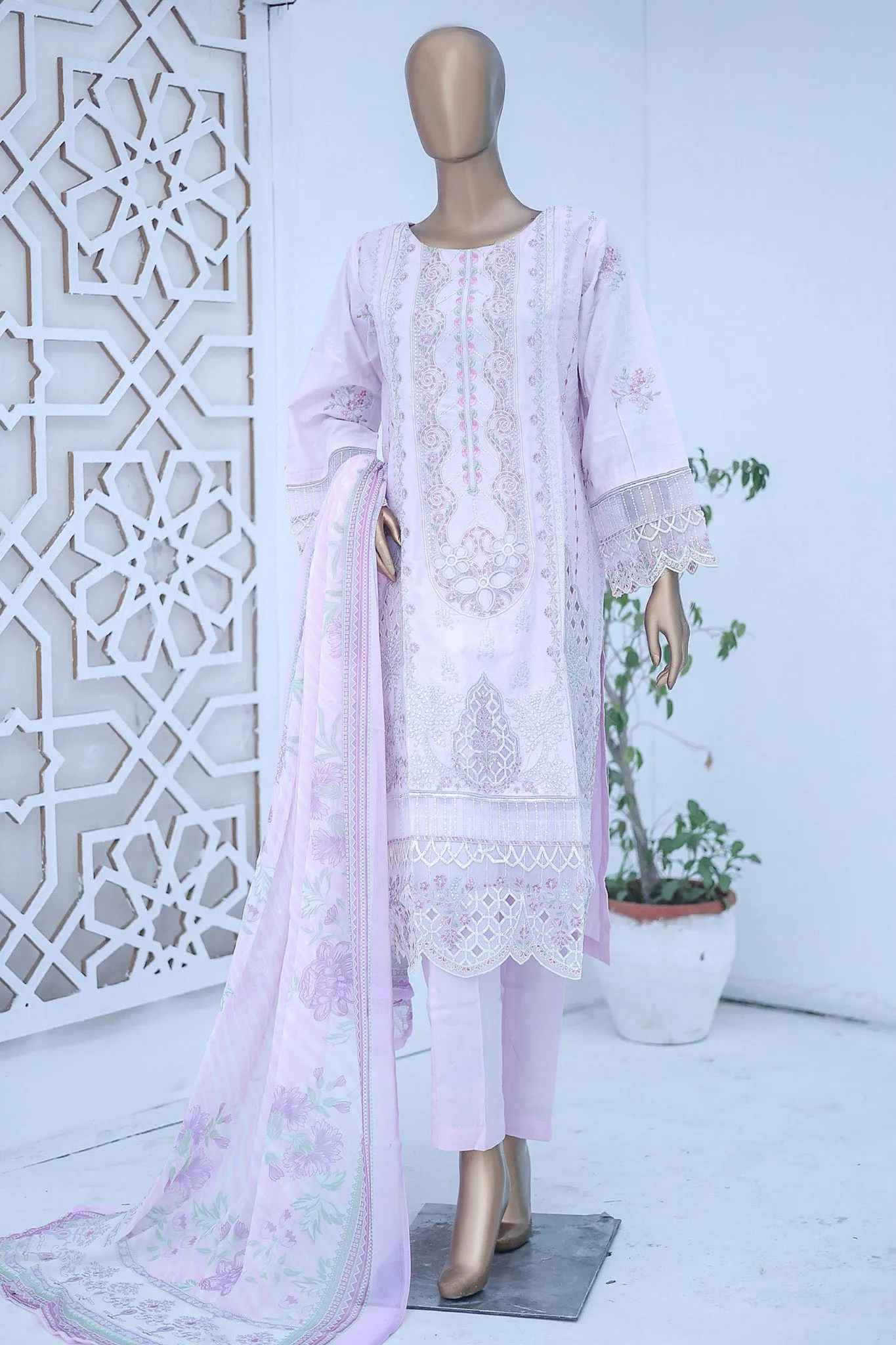 Bin Saeed Stitched 3 Piece Luxury Emb Cotton Collection'2024-LF-960-Lilac