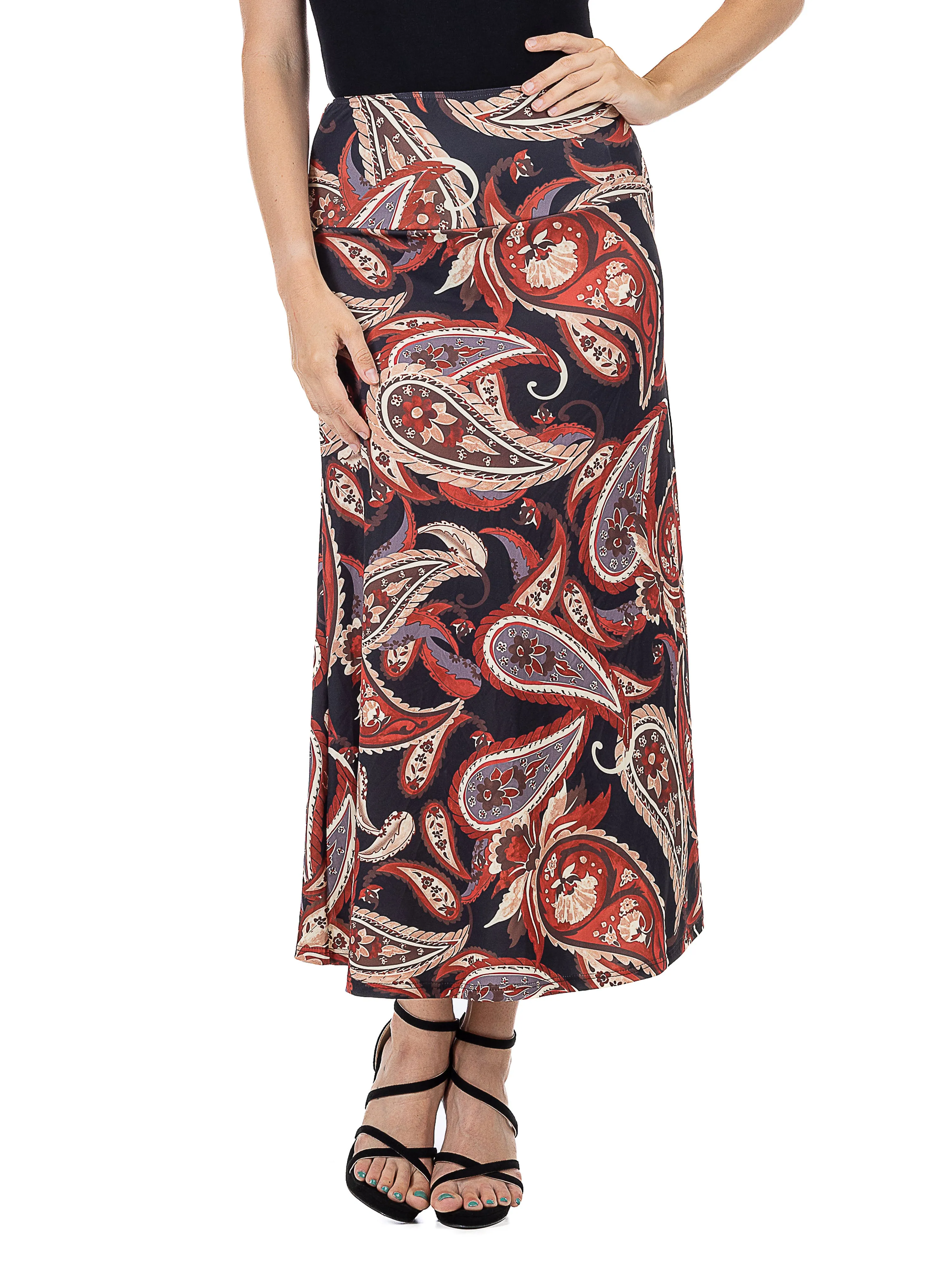 Black and Red Paisley Print Maxi Skirt