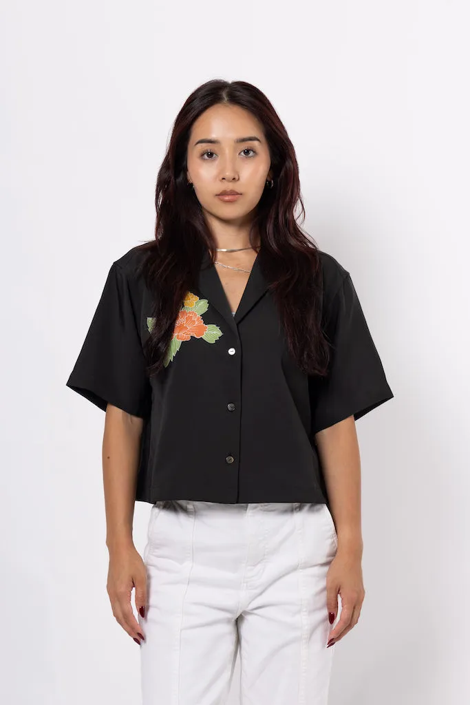 Black Flower Crop Shirt