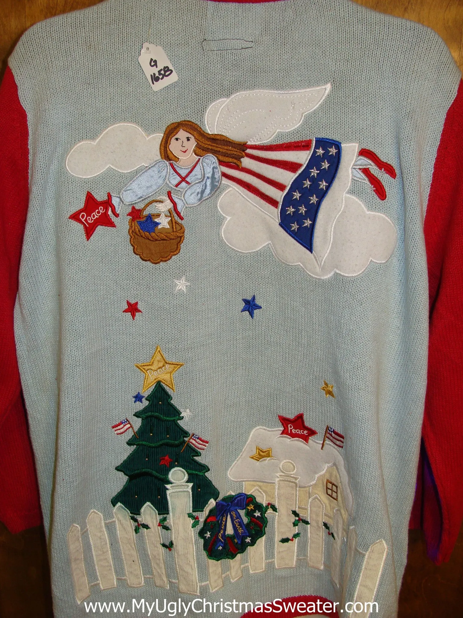 Blue 2sided Patriotic Angel Tacky Xmas Sweater with Lights