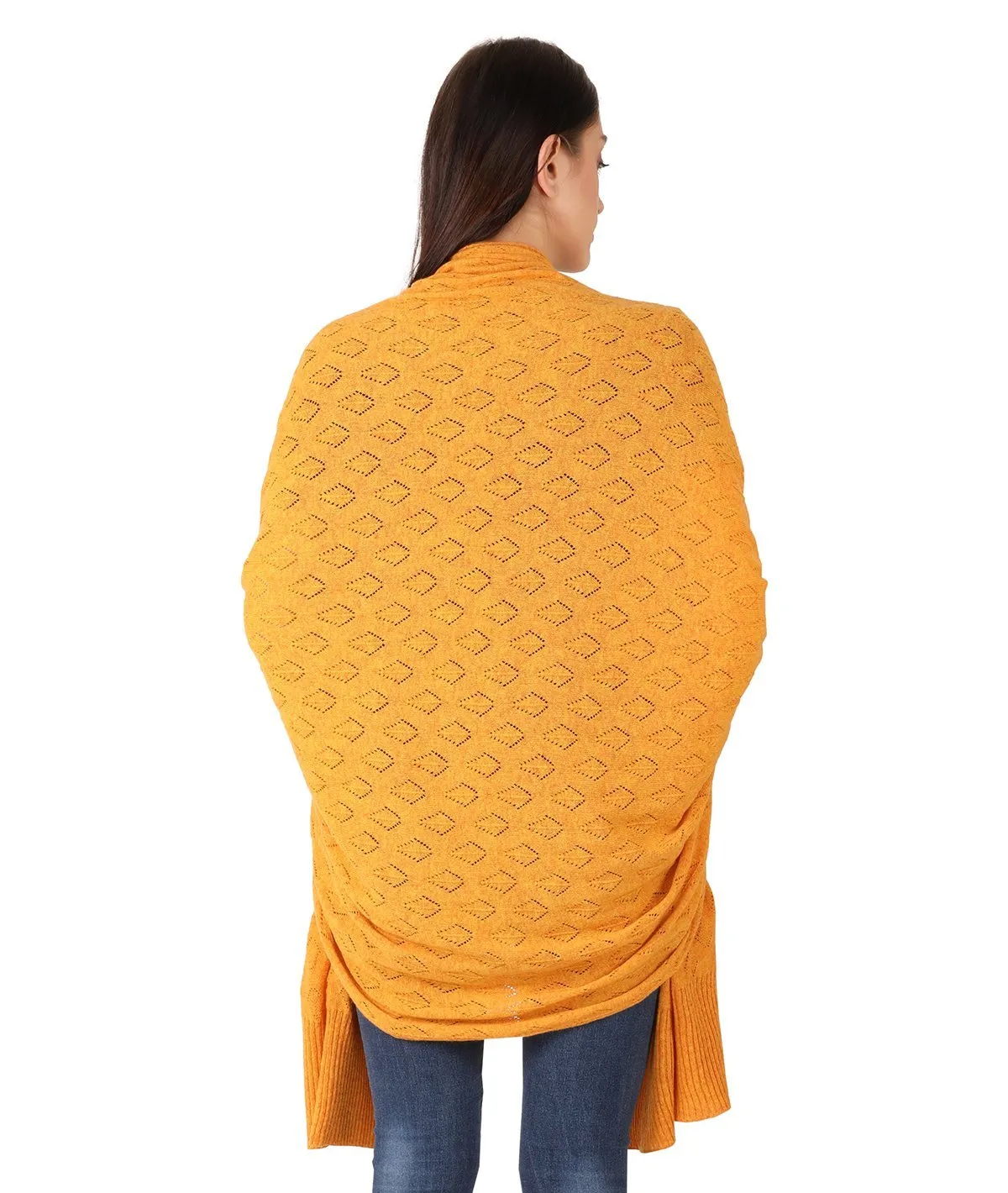 Bridgette - Light Orange Color Lambswool & Nylon Knitted Shawl Wrap