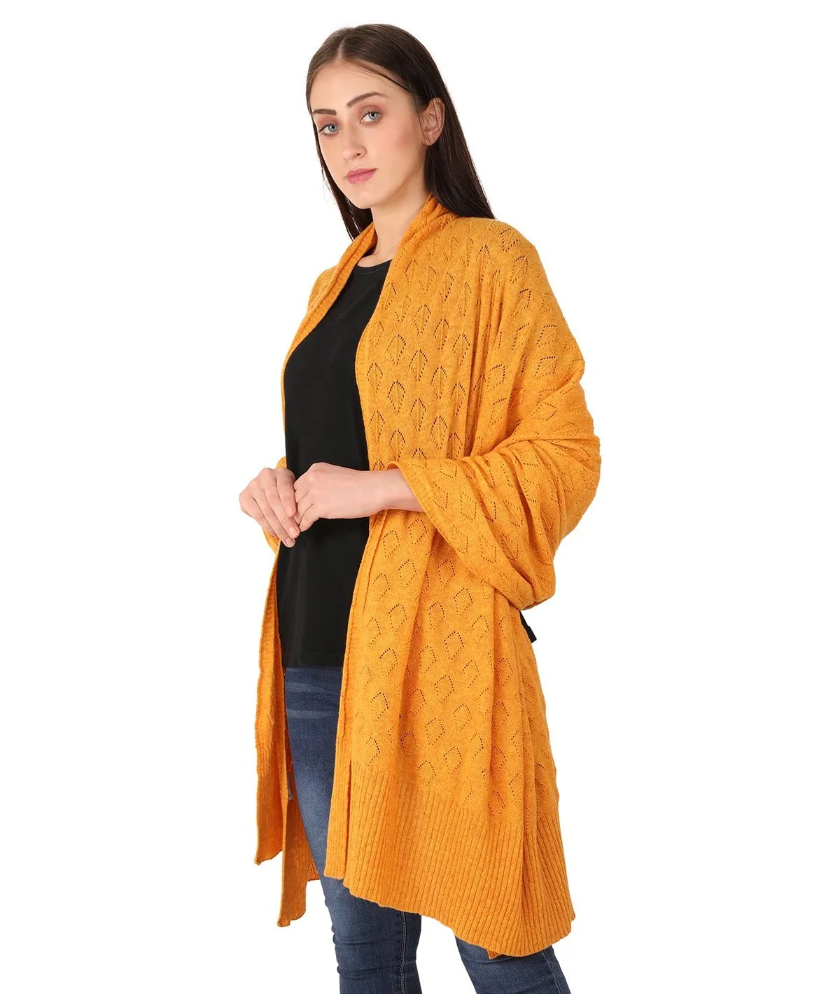 Bridgette - Light Orange Color Lambswool & Nylon Knitted Shawl Wrap