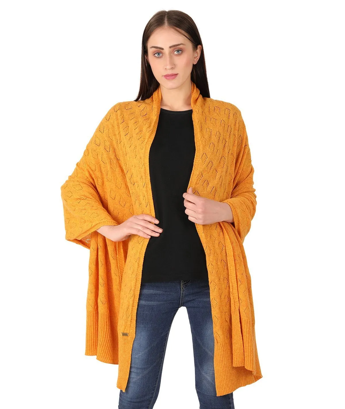 Bridgette - Light Orange Color Lambswool & Nylon Knitted Shawl Wrap