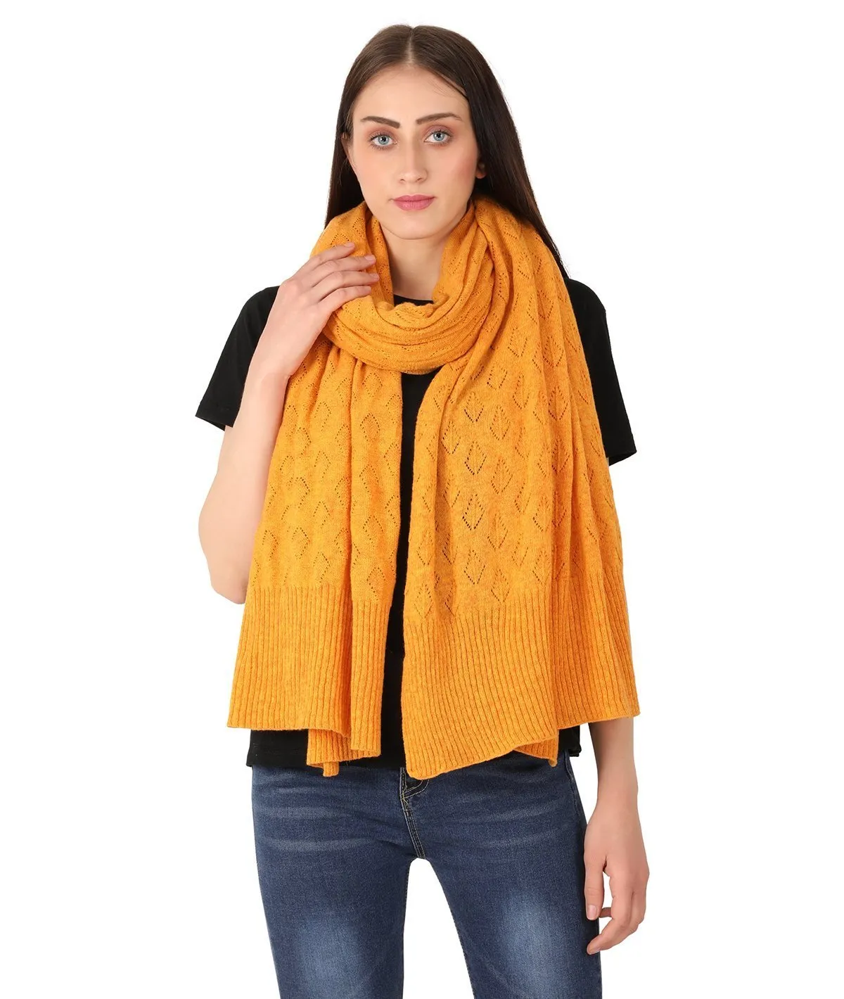 Bridgette - Light Orange Color Lambswool & Nylon Knitted Shawl Wrap