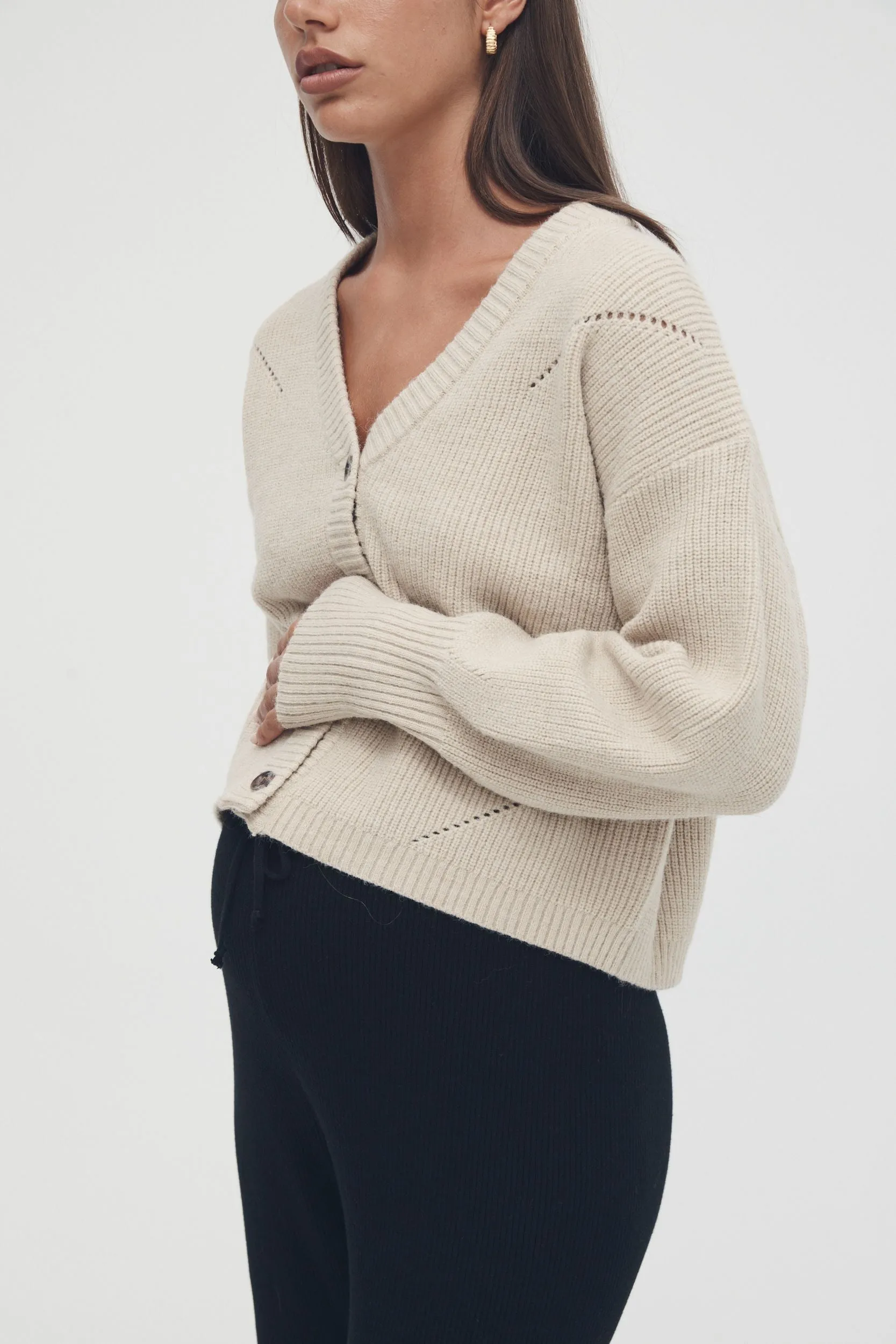 Button Crop Cardi (Light Sand) - FINAL SALE