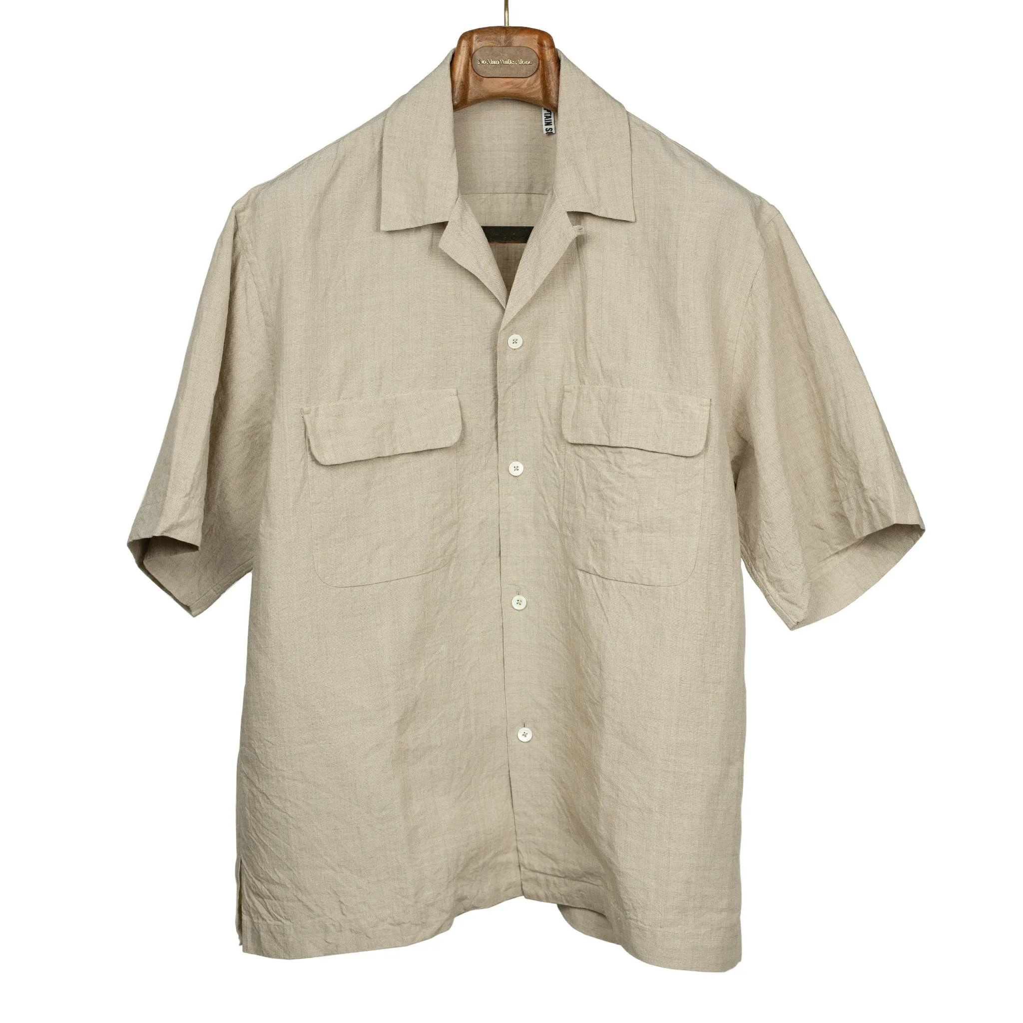 Camp collar shirt in natural washed linen and silk