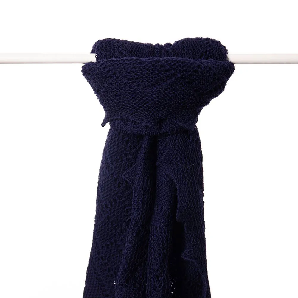 Classic Shetland Style Merino Wool Shawl - Navy