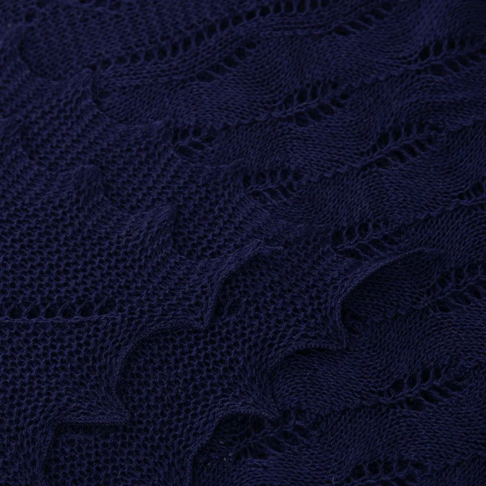 Classic Shetland Style Merino Wool Shawl - Navy