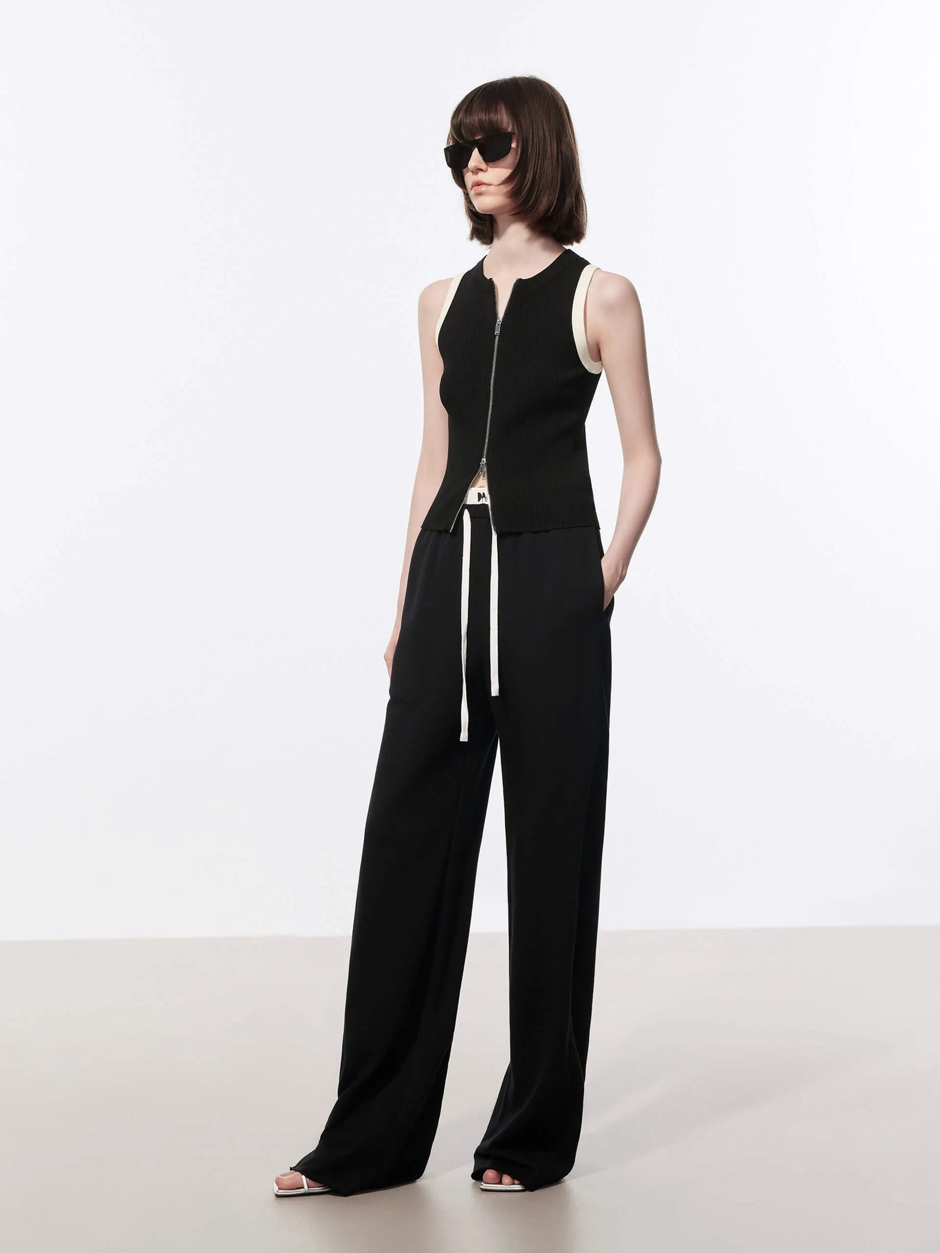 Cotton Contrast Waist Pants