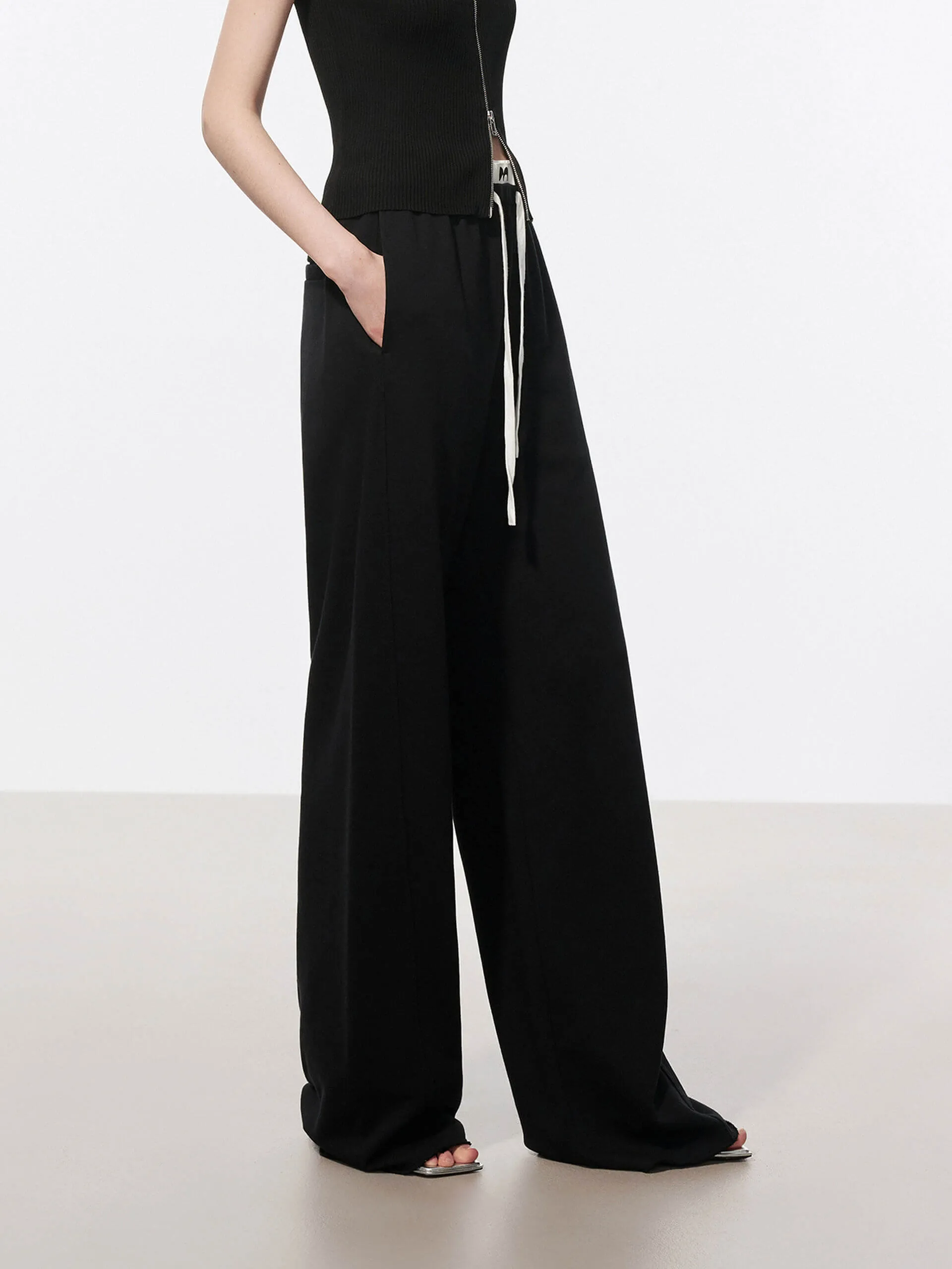 Cotton Contrast Waist Pants