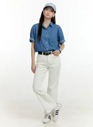 Cotton Solid Straight Leg Pants OL423