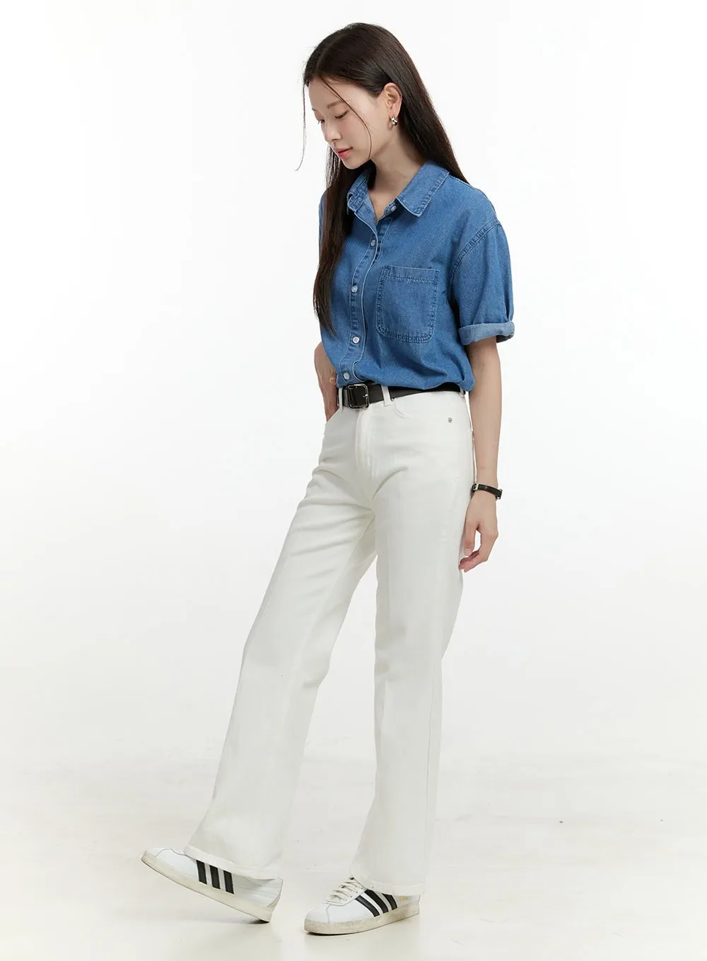 Cotton Solid Straight Leg Pants OL423