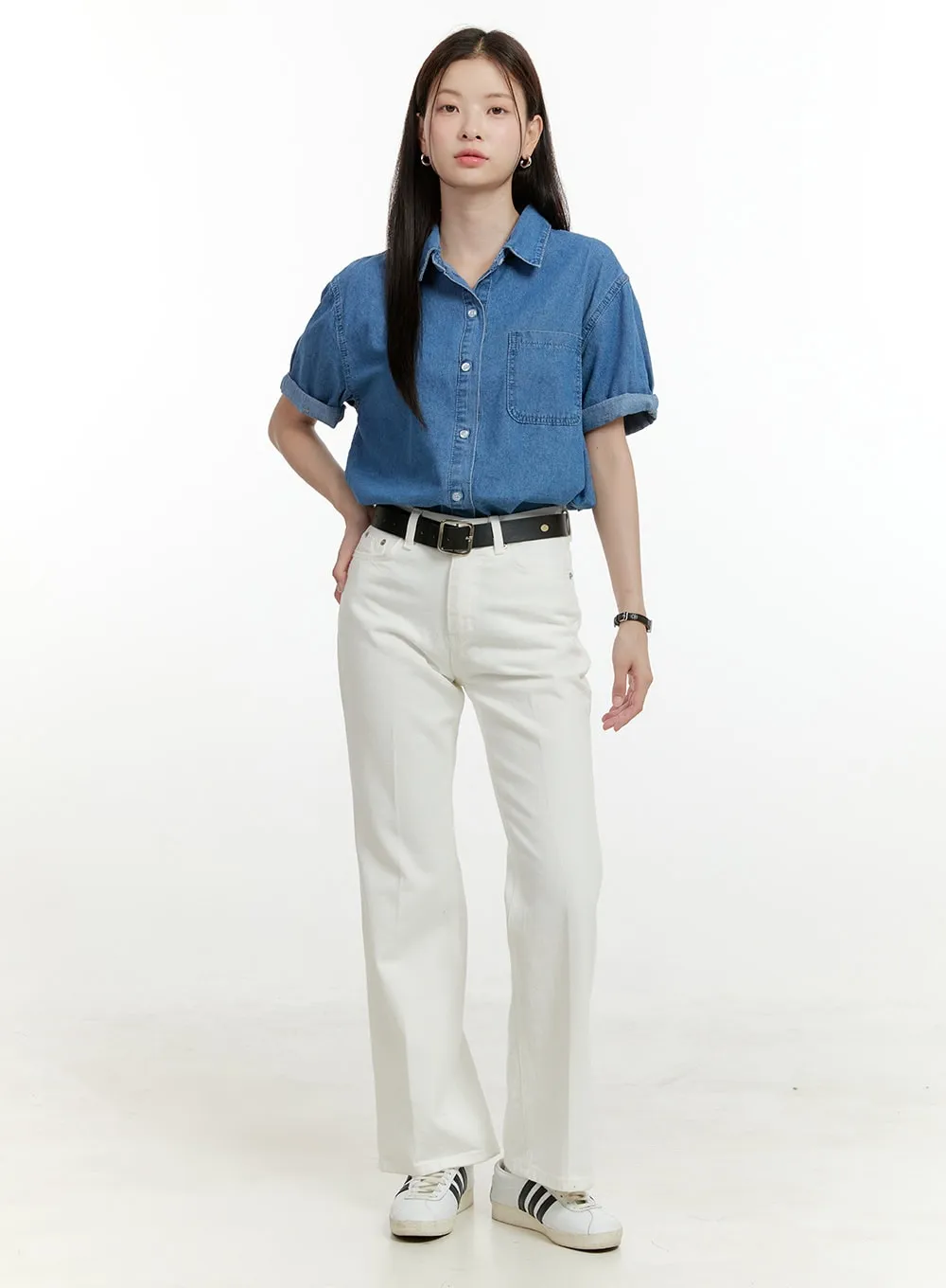 Cotton Solid Straight Leg Pants OL423