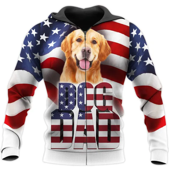 Dog Dad 3D All Over Printed Shirts In USA Flag Background Christmas Gifts For Daddy, Dog Lover Gifts