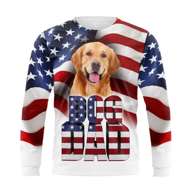 Dog Dad 3D All Over Printed Shirts In USA Flag Background Christmas Gifts For Daddy, Dog Lover Gifts