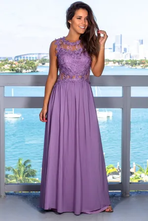 Dusty Lilac Lace Top Maxi Dress