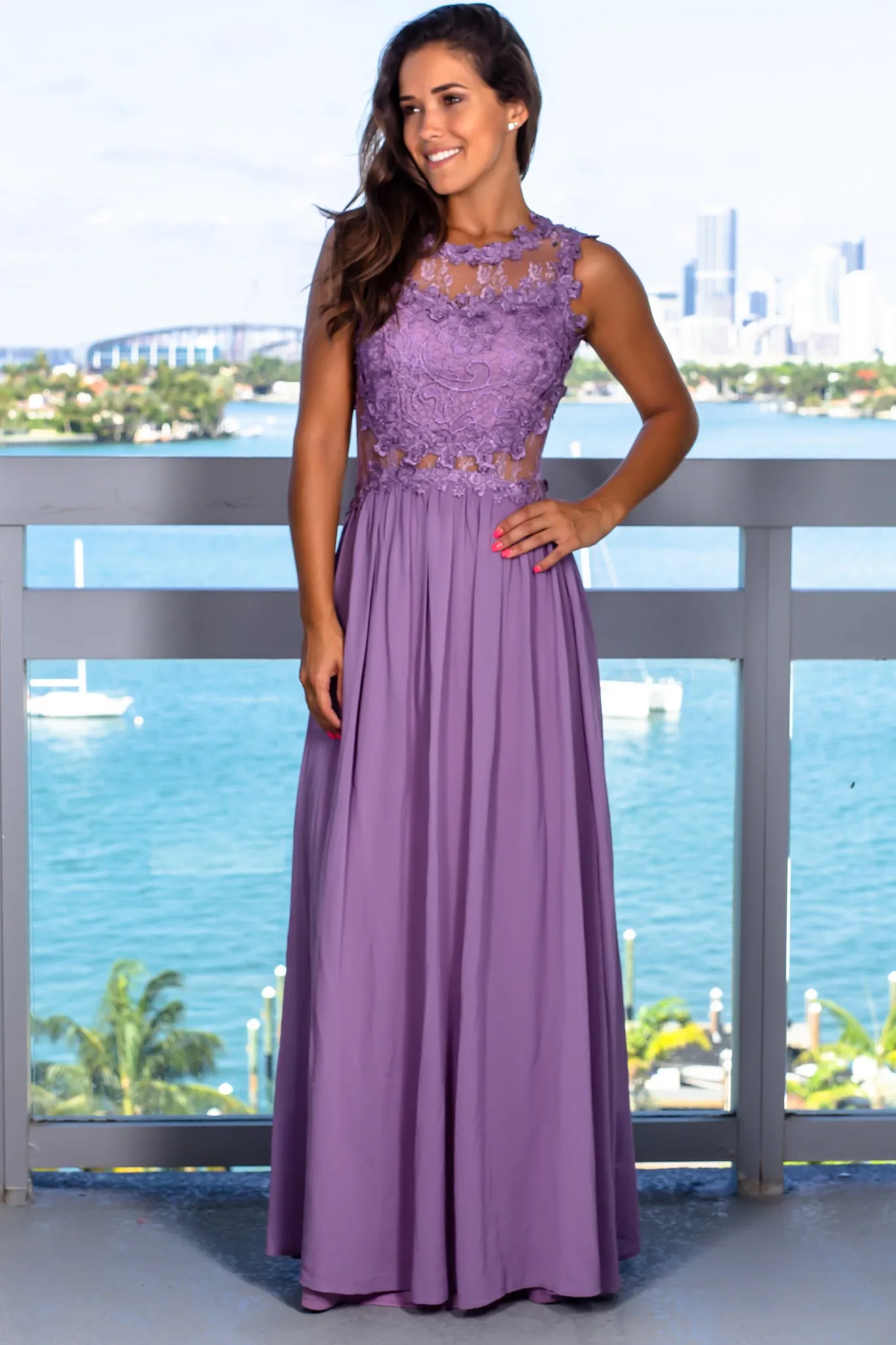 Dusty Lilac Lace Top Maxi Dress