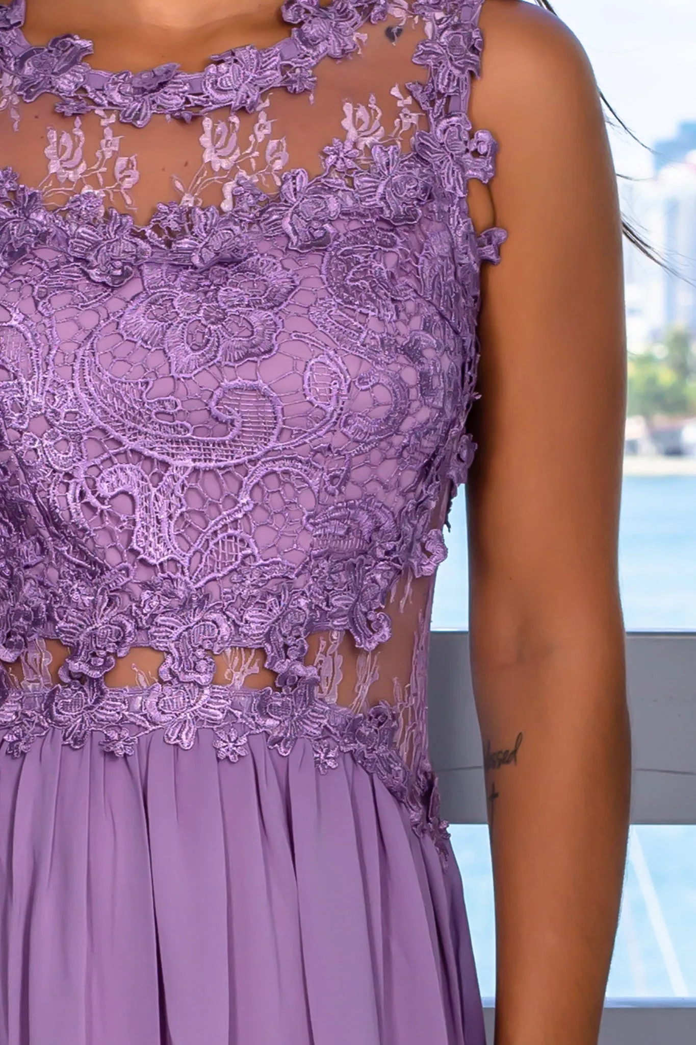 Dusty Lilac Lace Top Maxi Dress