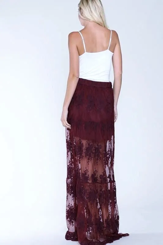 Embroidered Mesh Lace Maxi Mini Skirt