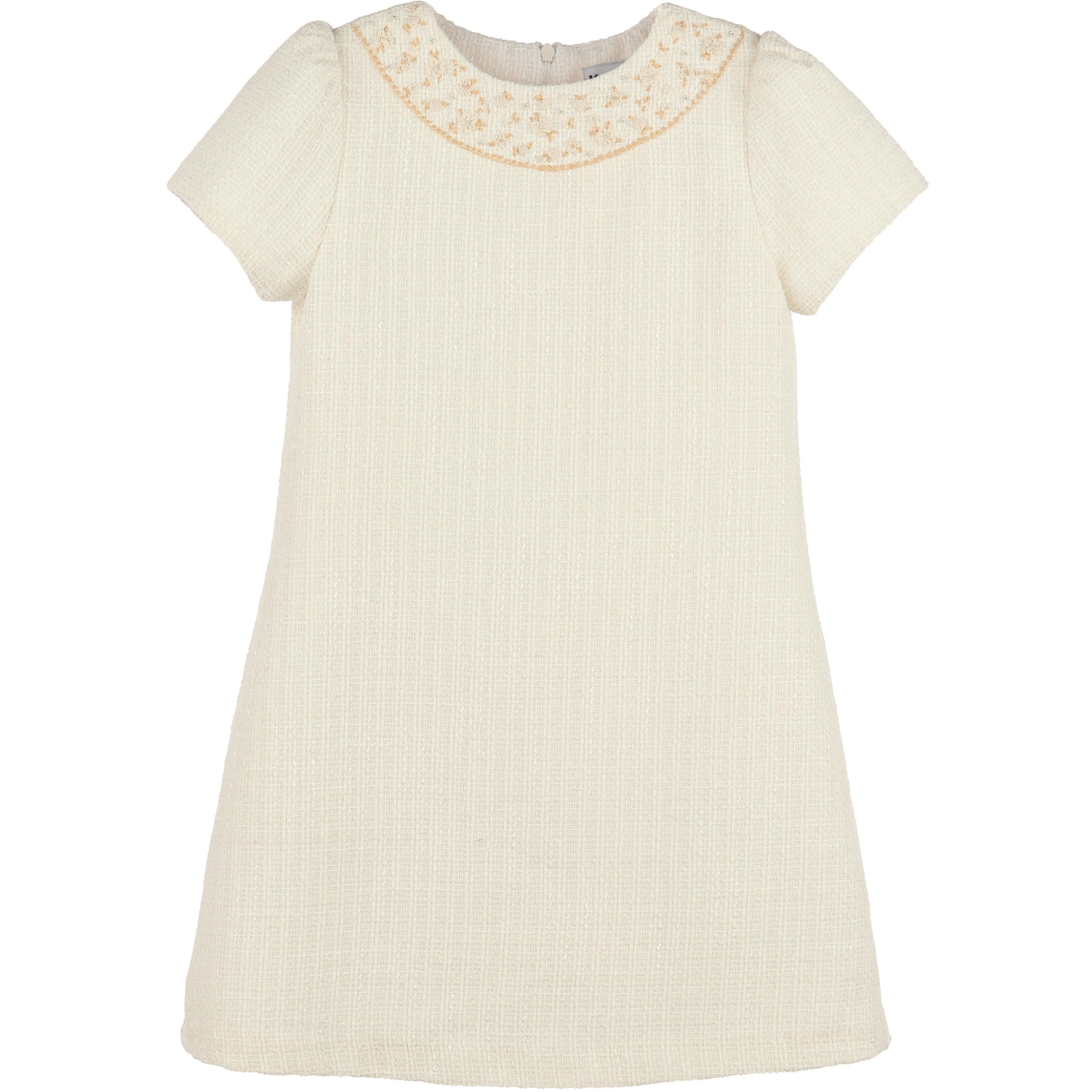 Embroidery Tweed Shift Dress- Ivory