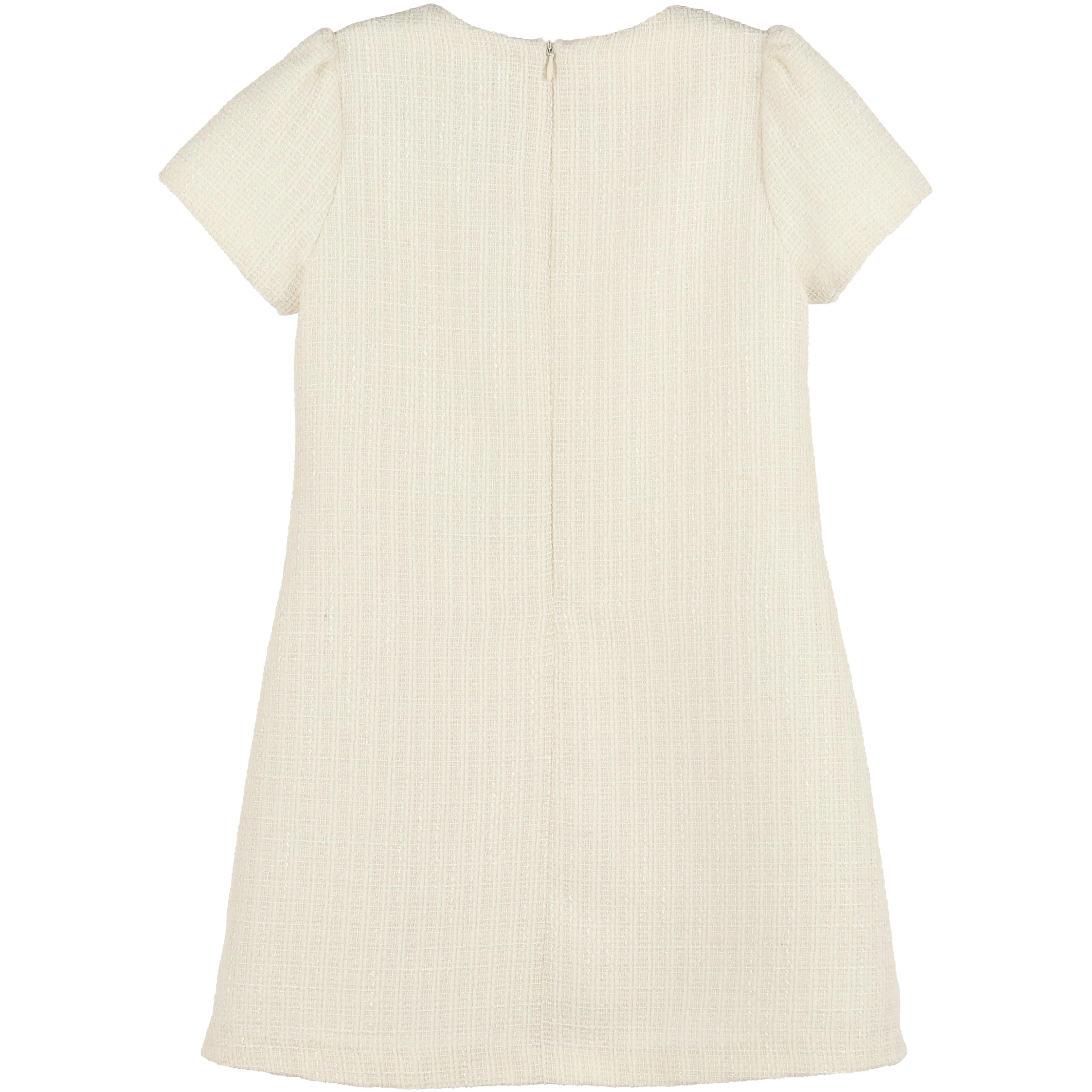 Embroidery Tweed Shift Dress- Ivory