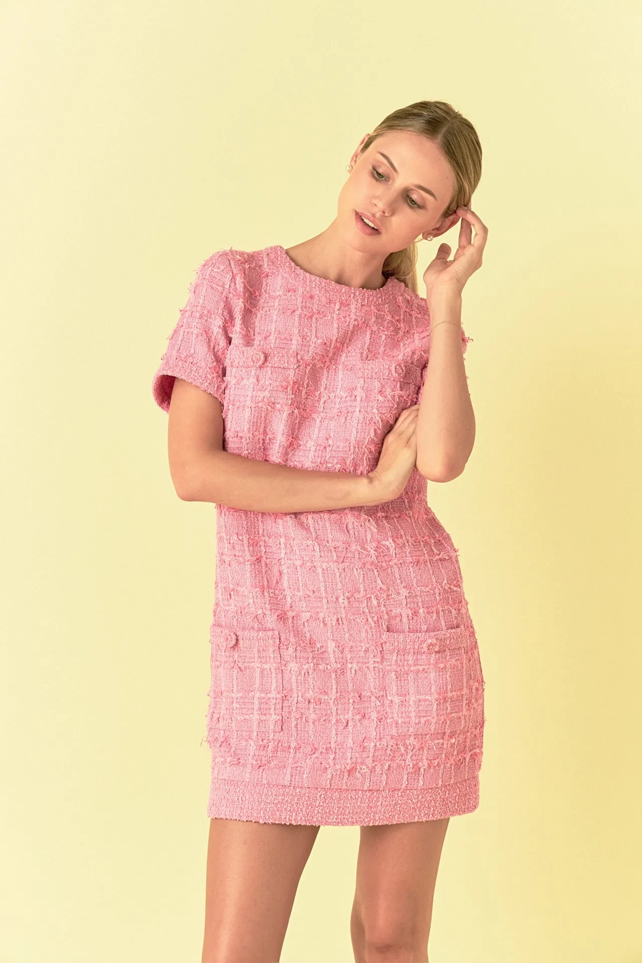 Endless Rose - Buttoned Tweed Shift Dress