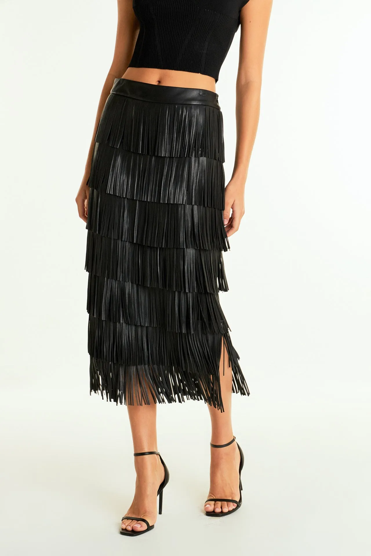 Endless Rose - Pu Fringe Maxi Skirt