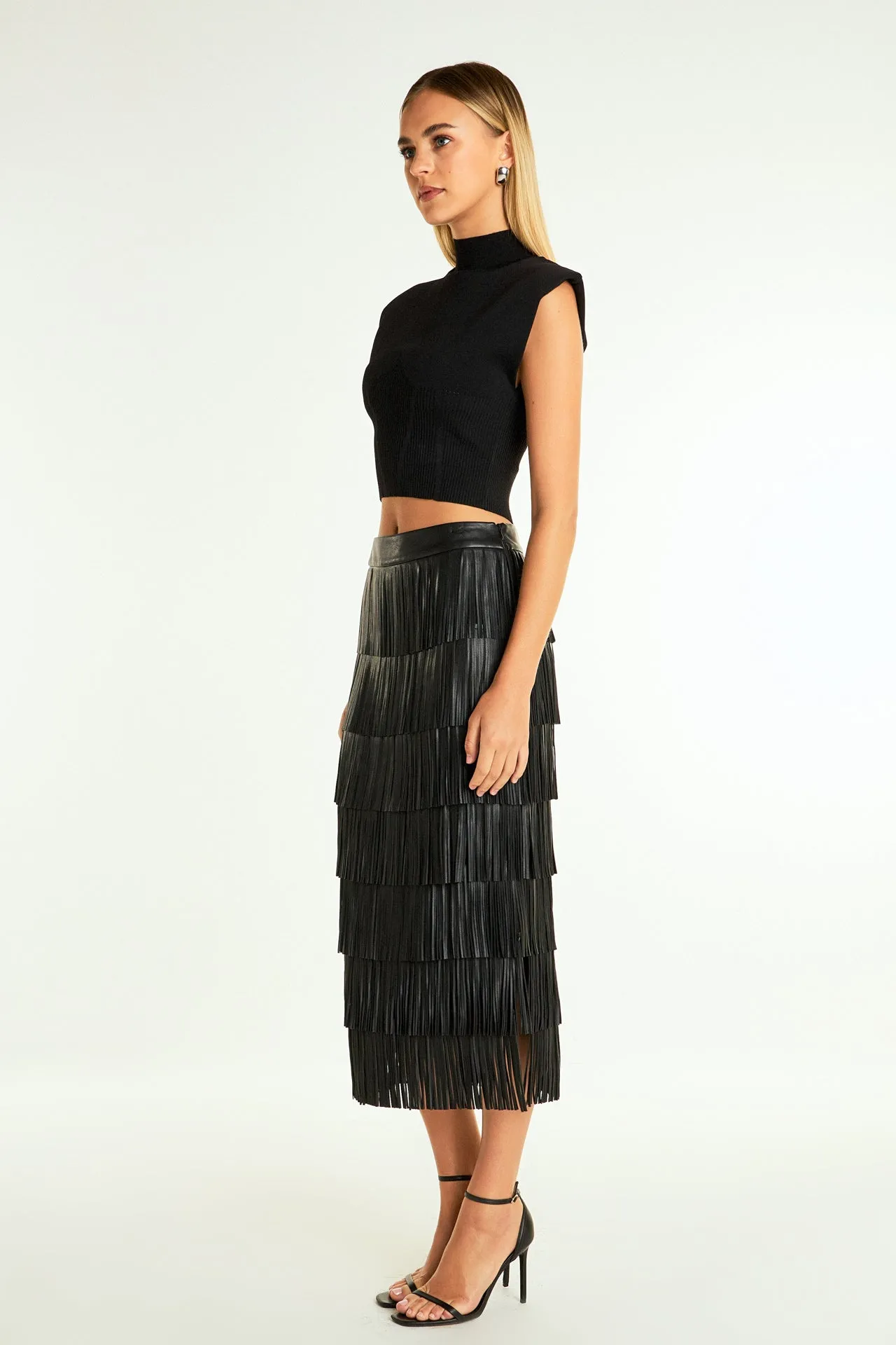 Endless Rose - Pu Fringe Maxi Skirt