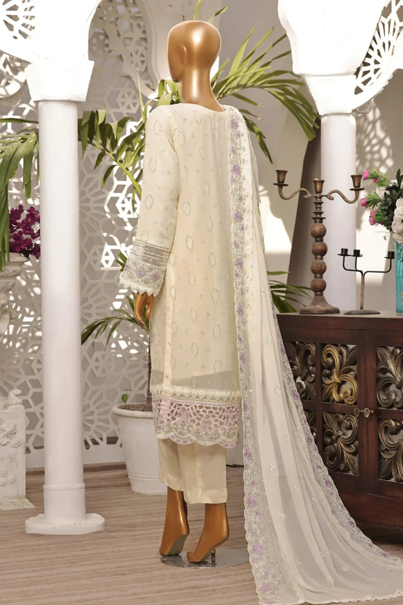 Fasaane By HZ Stitched 3 Piece Formals Chiffon Vol-03 Collection'2024-HZK-164-Cream