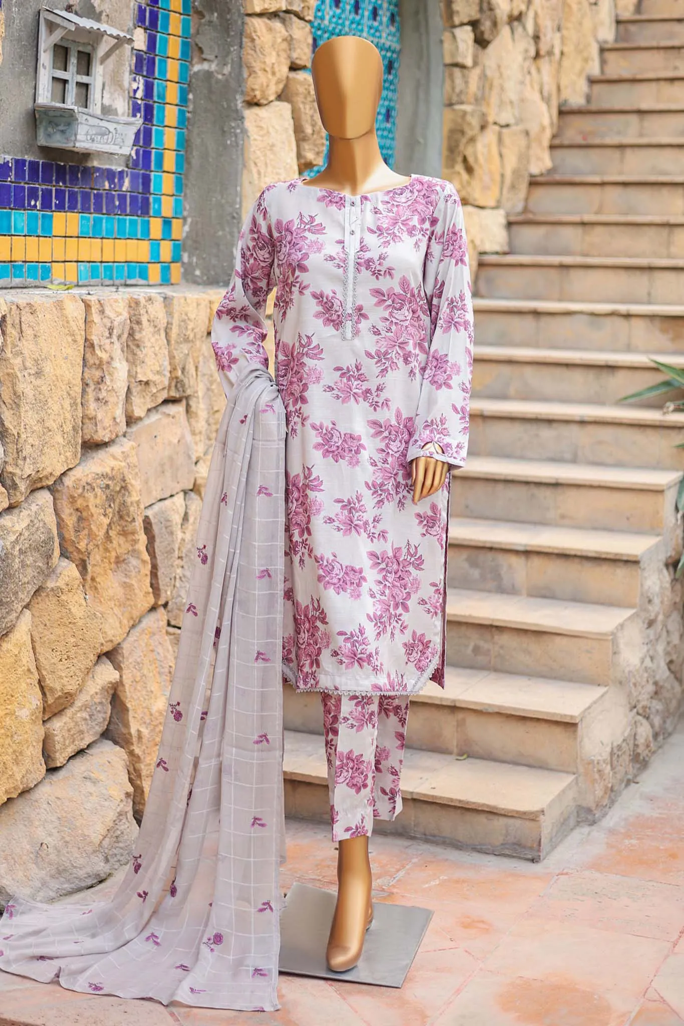 Floral Vibes By Hz Unstitched 3 Piece Raw Silk Collection'2024-FVRS-02