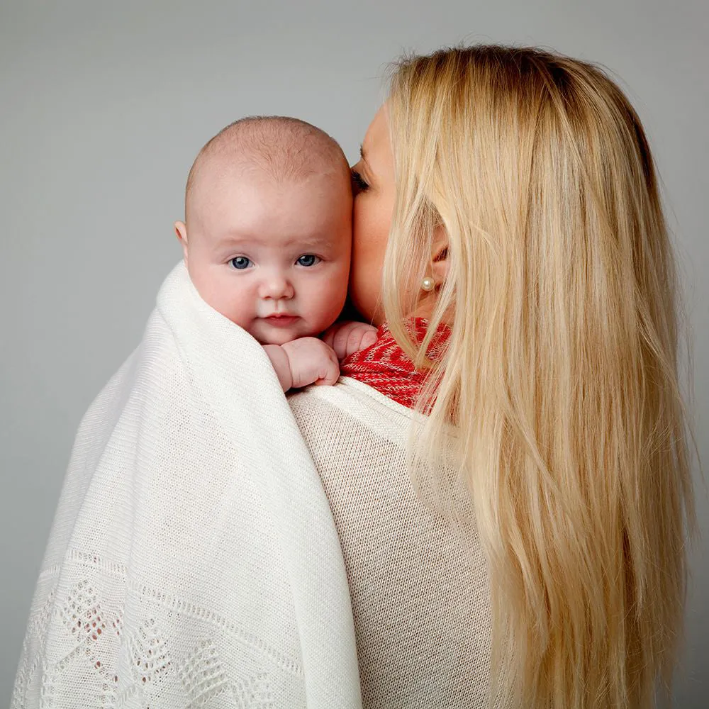 G.H.Hurt & Son Elegant Soft Wool Baby Shawl - Ivory White