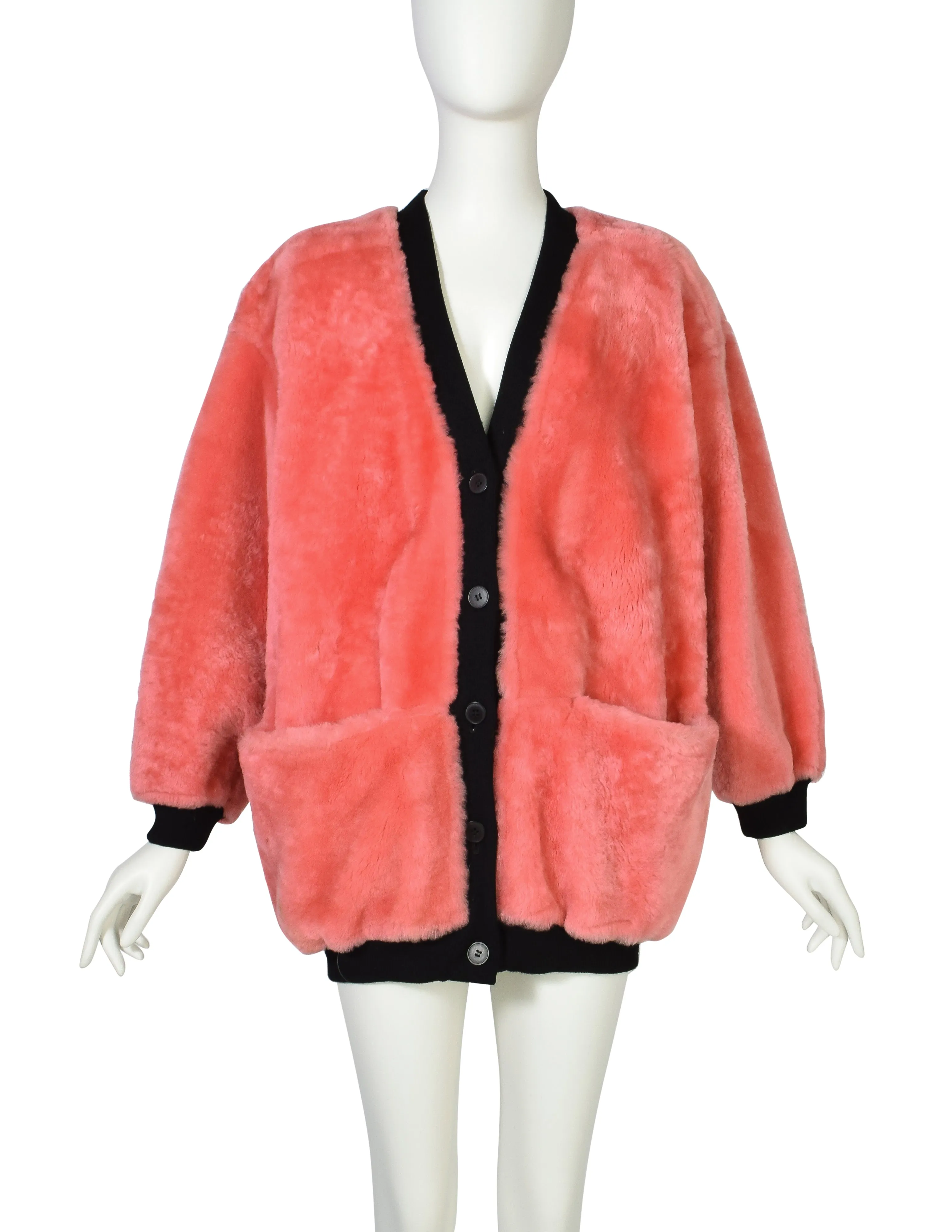 Gianfranco Ferre Vintage 1980s Pink Shearling Cardigan Coat