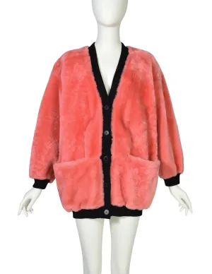 Gianfranco Ferre Vintage 1980s Pink Shearling Cardigan Coat