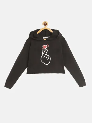 Girls Black Sarangi Glitter Print Crop Hoodie - Lyush Kids