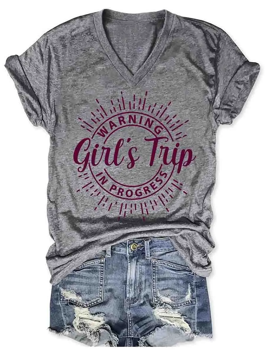 Girl's Trip Warning V-Neck Tee