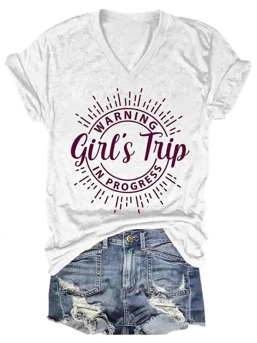 Girl's Trip Warning V-Neck Tee