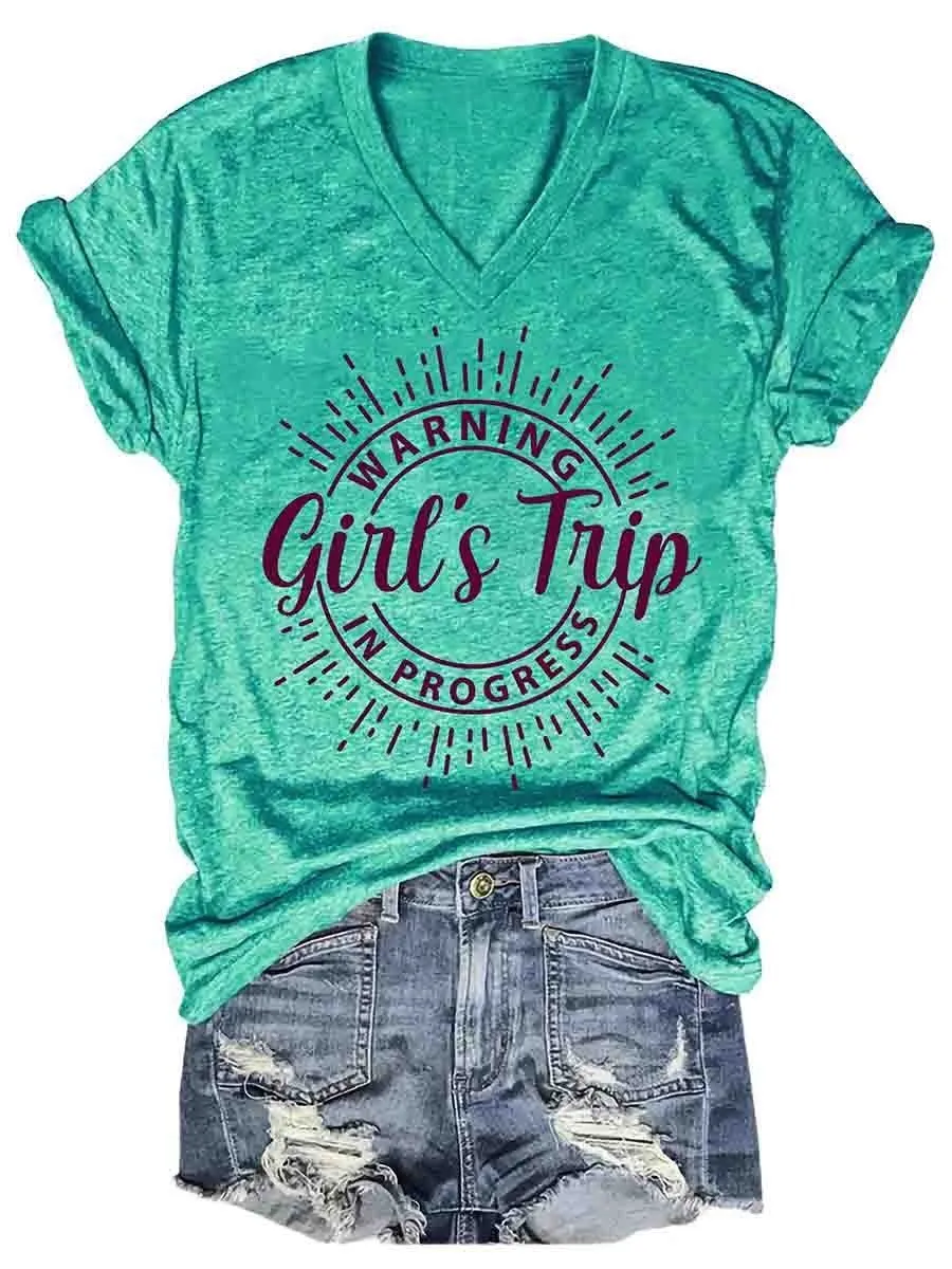 Girl's Trip Warning V-Neck Tee