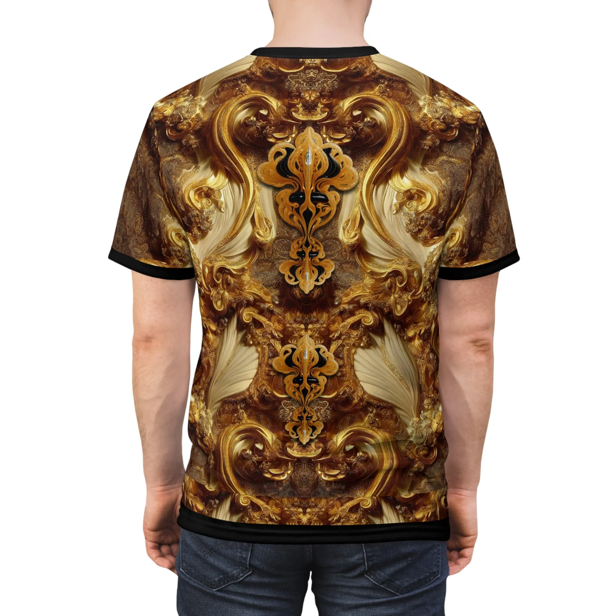 Gold Carving T-Shirt Unisex All Over Print Tee Ornate Brown Unisex T-Shirt Baroque Tee