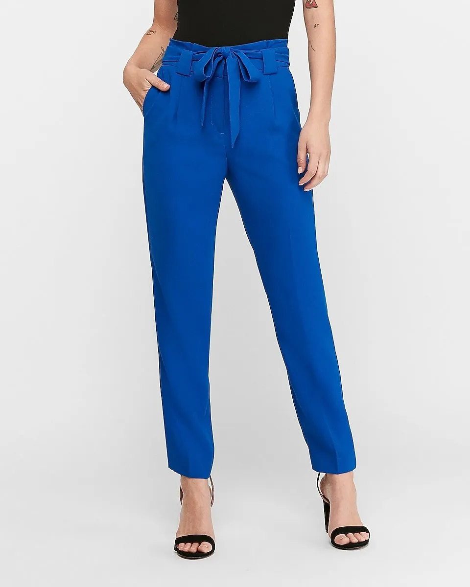 High Waisted Paperbag Ankle Pant in Electric Blue