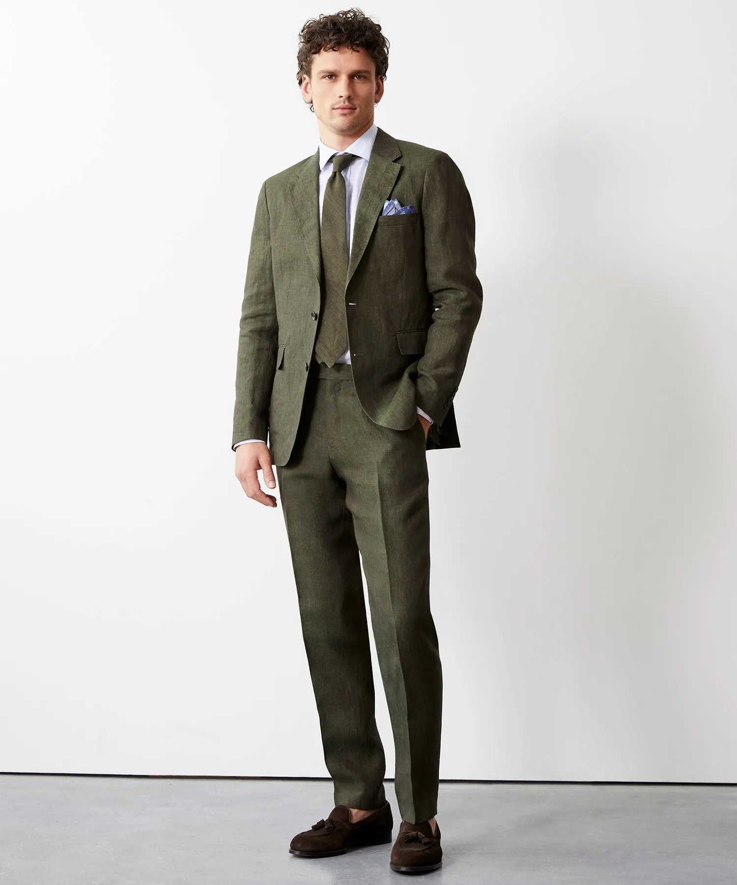 Italian Linen Sutton Suit in Olive