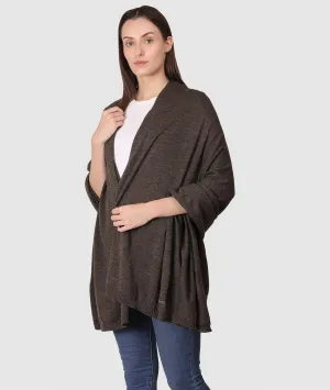 Jersey Knit 100% Merino Wool Shawl (Dark Brown Melange)