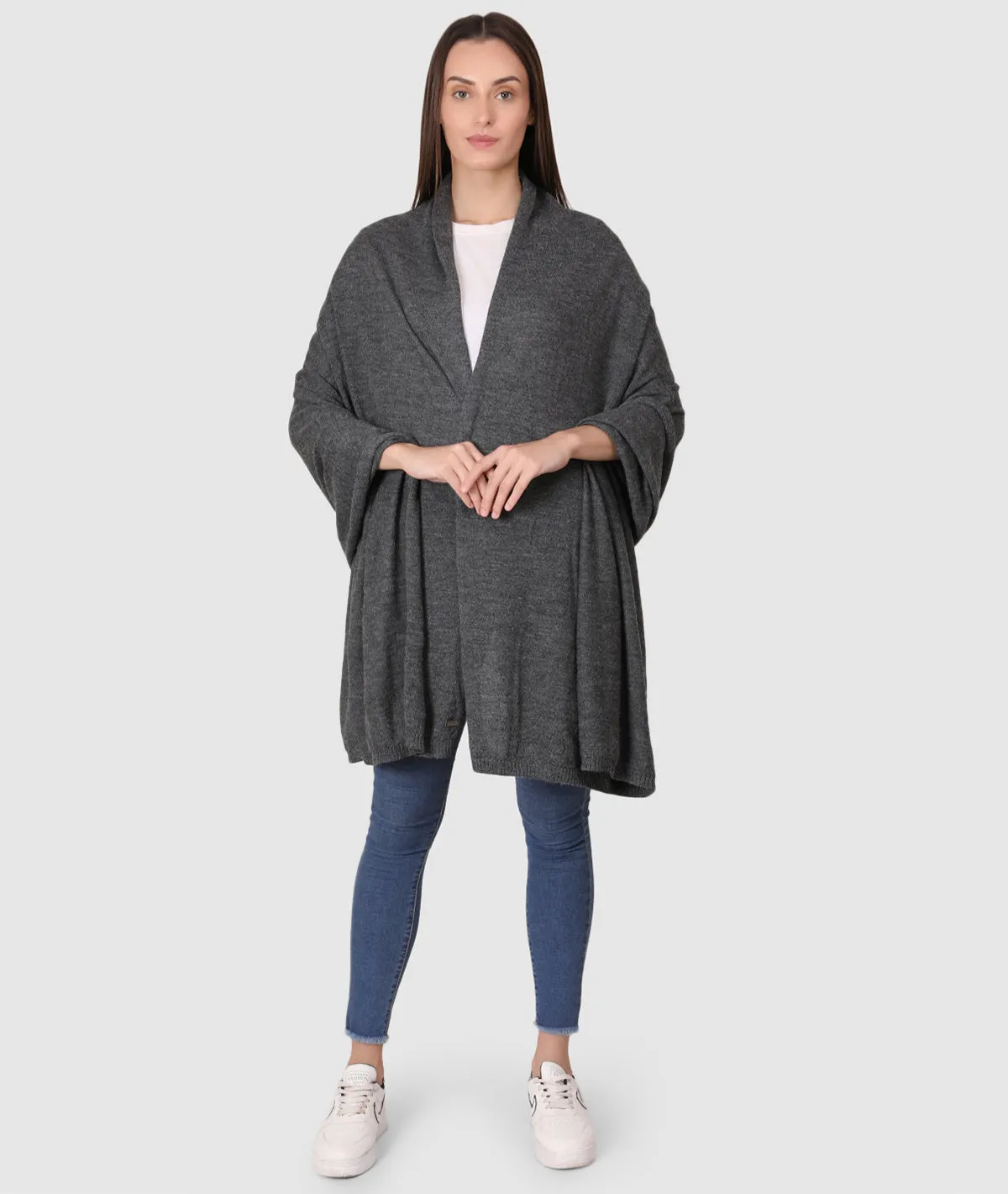 Jersey Knit 100% Merino Wool Shawl (Dark Grey Melange)